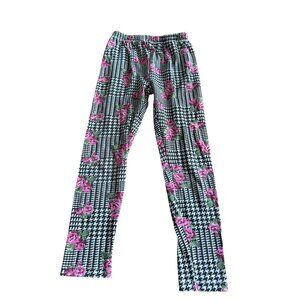 Disney Junior Minnie Girls Houndstooth Floral Pants Size 8 Cotton/Spandex
